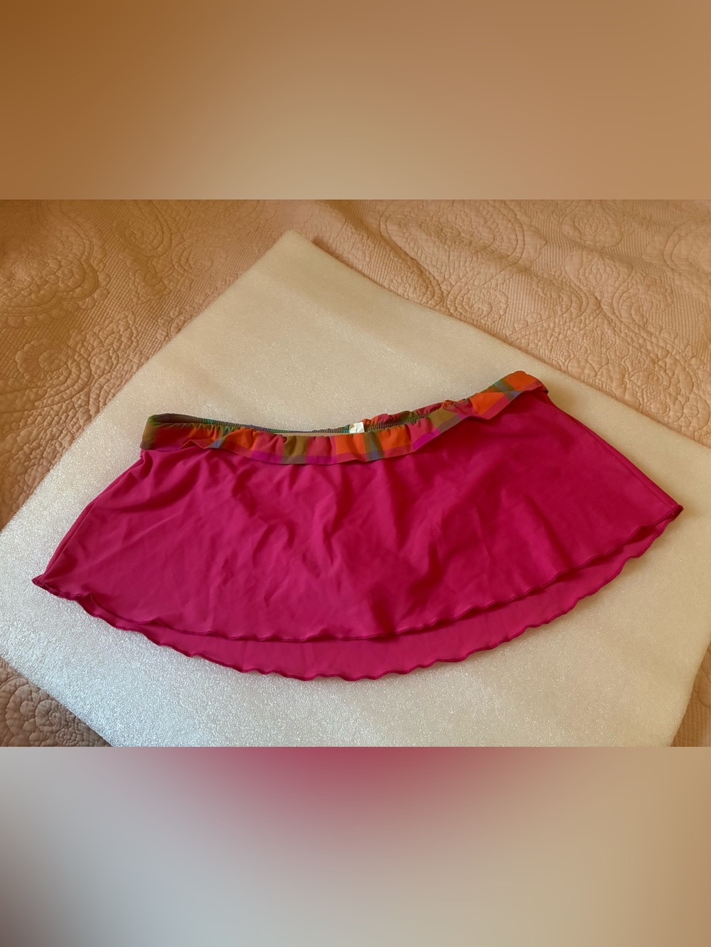 Designer bright Pink Women's swim-skirt with hidden bikini w/waistband
